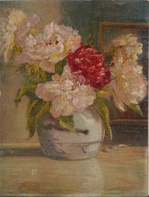 Antique American Impressionist Flower Still Life Oil Painting