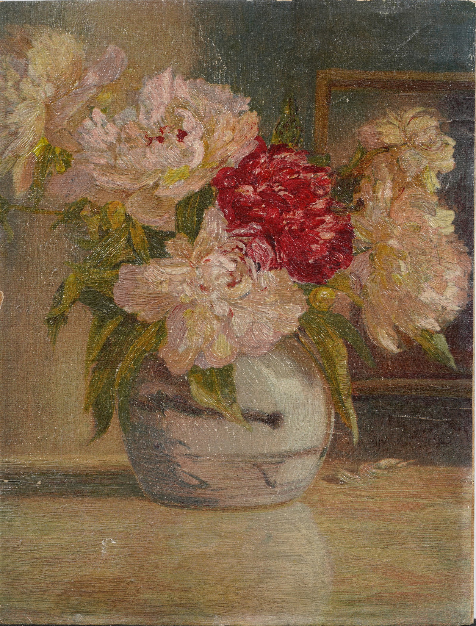 Antique American Impressionist Flower Still Life Oil Painting: Antique American oil painting. Oil on board. Measuring 11.5 by 9 inches. Please see all images for condition. Size is measured and written on the back of the painting. The first size is the overall si