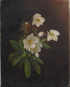 Monogrammed "Z.M.D. 1884" American School 19th Century Flower Still Life Oil Painting