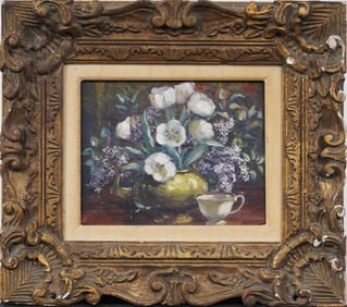 Vintage American Impressionist Nicely Framed Interior Scene Still Life Original Oil Painting