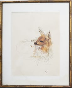 Delicately and Finely Executed Antique Signed Deer Portrait Framed Painting