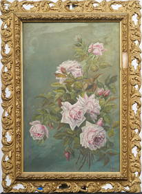 19th Century Antique American School Flower Still Life Framed Monogrammed Original Oil Painting (1 of 7)