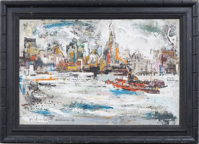 George Schwacha, Jr. (1908 - 1986) Large Nicely Framed New York Cityscape Signed Oil Painting
