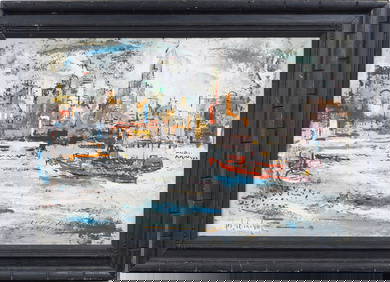 George Schwacha, Jr. (1908 - 1986) Large Nicely Framed New York Cityscape Signed Oil Painting (1 of 8)