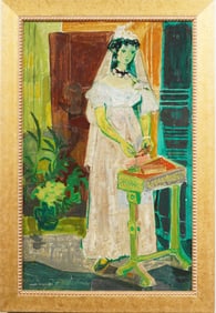 Roger Bezombes (1913 - 1994) Antique French Paris Modern Young Woman Portrait Framed Painting
