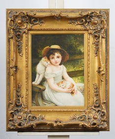 Contemporary American or European Realist Cat Portrait Framed Oil Painting