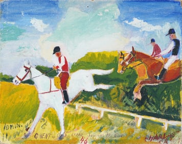 Signed Antique American School Equestrian Horseback Steeple Chase Original Oil Painting
