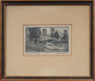 Signed Vintage Central Park Framed Etching