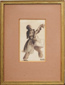 Antique American or European Pen and Ink Framed Drawing