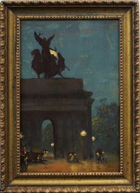 Antique American Ashcan School Nocturnal Cityscape Framed Impressionist Oil Painting