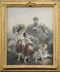 19th Century Hand Colored Lithograph Giltwood Framed Print