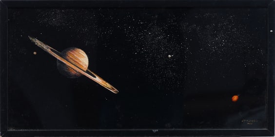 Sara Larkin (Born 1946) Vintage American Modernist Outerspace Modernist Planet Study Painting