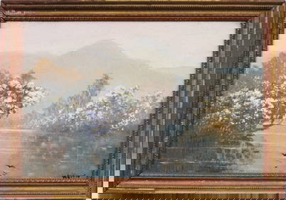 James Wynne (b1879) Antique American Winter Impressionist Signed Lake Landscape Framed Oil Painting (1 of 6)