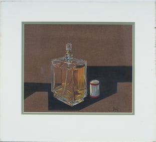 Vintage American School Signed Still Life Perfume Bottle Original Pastel Drawing