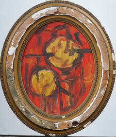 Antique American School Modernist Abstract Monogrammed Oil Painting (1 of 5)