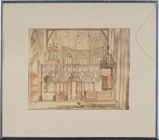 St Peters Church Interior Signed Antique European Realist Architecture Painting