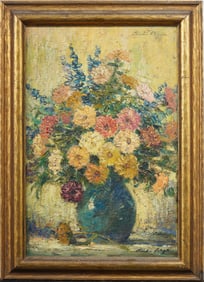 Antique American Impressionist Signed Flower Still Life Framed Original Oil Painting