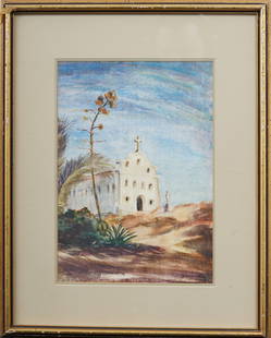 Bernard Meninsky (1891 - 1950) Signed English Ukrainian Modernist Landscape with Church Painting: Antique modernist painting by Bernard Meninsky (1891 - 1950). Signed. Framed. Measuring 20 by 16 inches and 13 by 9 painting alone. Please see all images for condition. Size is measured and written on