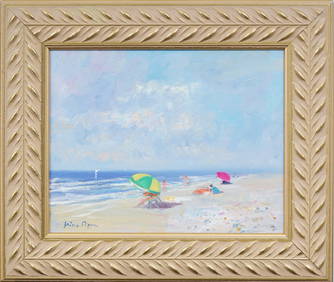 Nino Pippa (Born 1950) Vintage American Impressionist Signed Beach Scene Framed Oil Painting (1 of 6)