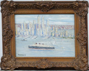 Pauline Mensch Antique American Impressionist Framed New York Cityscape Original Oil Painting
