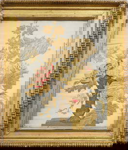 Antique Fine Embroidered Flower Still Life Giltwood Framed Artwork: Antique American or European embroidered still life. Framed. Measuring 18 by 16 inches and 14.5 by 11.5 painting alone. Please see all images for condition. Size is measured and written on the back of