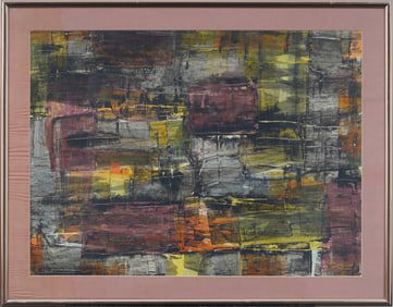 Signed Vintage American School Mid Century Abstract Architectural Framed Painting