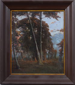 Antique American California Woodland Sunset Landscape Signed and Framed Oil Painting (1 of 7)