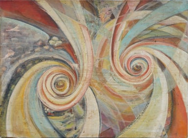 Antique American School Synthetic Cubist Abstract Large Original Oil Painting