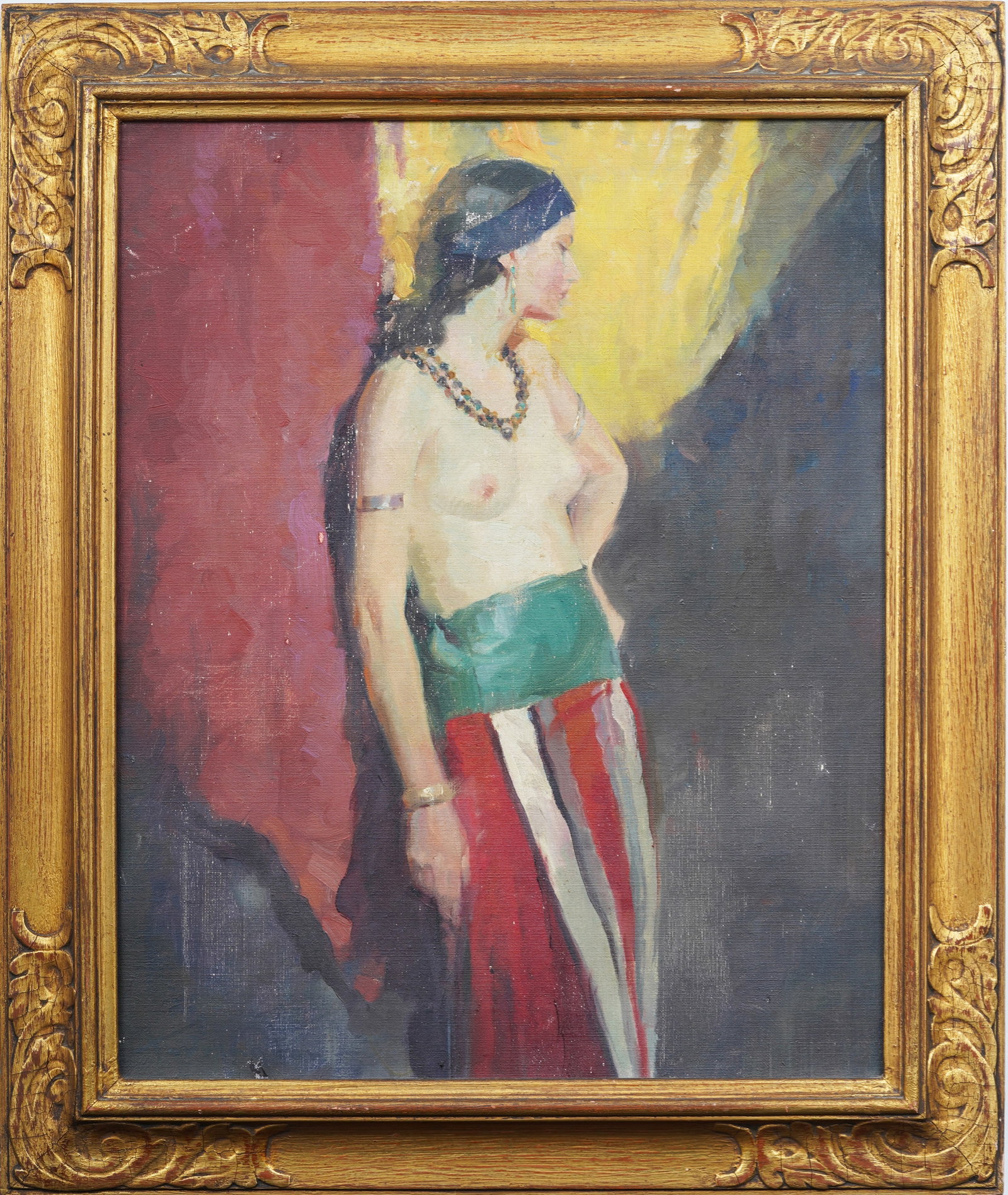 Antique American Impressionist Nude Woman Portrait Nicely Framed Early 1900s Oil Painting: Antique American impressionist portrait oil painting. Oil on canvas. Signed verso possibly. Framed. Measuring 25 by 20.5 inches and 20 by 16 painting alone. Please see all images for condition. Size i