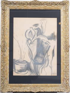 Nicely Framed Japanese Modernist Abstract Still Life Original Drawing Circle of Kuniyoshi: Antique modernist drawing from the circle of Yasuo Kuniyoshi (1889 - 1953). Signed. Framed. Measuring 36 by 28 inches and 30 by 21 drawing alone. Please see all images for condition. Size is measured
