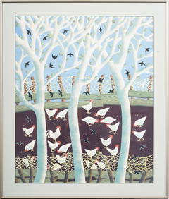 Large American School Folk Art Outsider Chicken Coup Framed Original Painting (1 of 9)