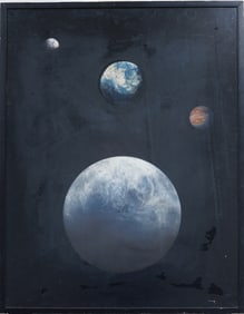 Rare and Finely Painted Outer Space Planetary Study Vintage Original Astronomy Oil Painting