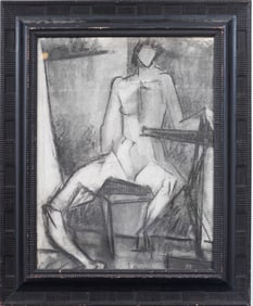 Antique American or European Finely Framed Cubist Nude Portrait Drawing