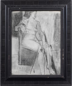 Antique American or European Finely Framed Cubist Nude Portrait Drawing