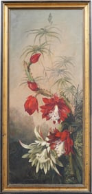 Antique American Hudson River School Tropical Flower Still Life Framed 19th Century Painting