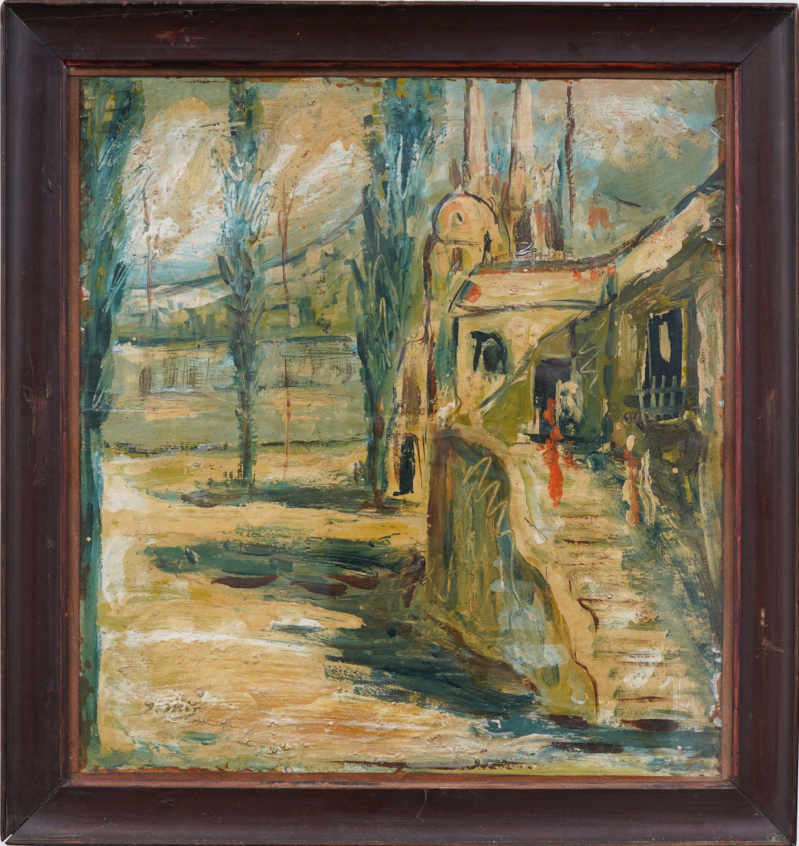 Antique European Modernist Cityscape Signed Framed Oil Painting (1 of 7)