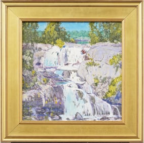 Carl Lawless (1894-1964)  Antique American Impressionist Waterfall Landscape Signed Oil Painting