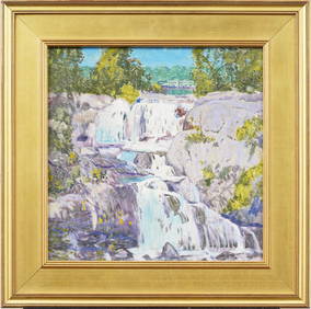 Carl Lawless (1894-1964) Antique American Impressionist Waterfall Landscape Signed Oil Painting (1 of 8)