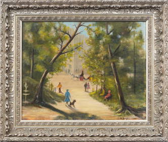 Antique American Impressionist Park Interior Signed Framed Oil Painting (1 of 7)