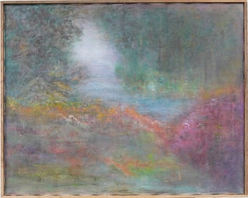 Antique American Signed Modernist Abstract Framed Landscape Original Oil Painting