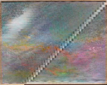 Antique American Signed Modernist Abstract Framed Landscape Original Oil Painting (1 of 6)