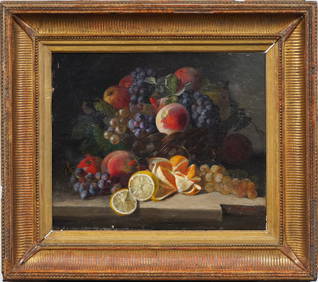 Antique French 19th Century Realist Fruit and Flower Still Life Framed Oil Painting (1 of 7)