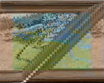 Frederick Knecht Detwiller (1882 - 1953) Signed Impressionist New England Blossom Landscape Painting