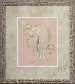 Antique American School Art Deco Woman Portrait Framed Painting