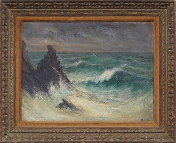 Antique American Crashing Surf Nocturnal Seascape Signed "Moreau" Heydenryk Frame 18x24