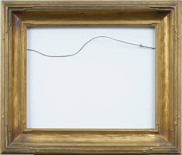 Newcomb Macklin Wide Gold Leaf American Oil Painting Frame For 16 by 20 Inch Artwork: Antique American oil painting frame. Measuring 24 by 28 inches overall and 16 by 20 rabbet size. Please see all images for condition. Size is measured and written on the back of the painting. The firs