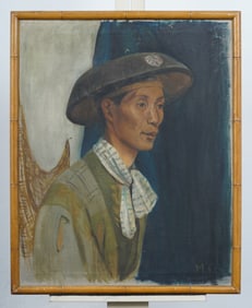 Antique Signed Vietnamese Male Portrait Framed Impressionist Oil Painting