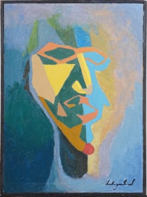 Large Vintage American School Cubist Male Portrait Fauvist Color Oil Painting