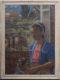Edmund Quincy (1903 - 1997) Signed American Modernist Tropical Window Woman Portrait Painting
