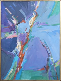Large Vintage Mid Century Modern American Modernist Abstract Framed Oil Painting